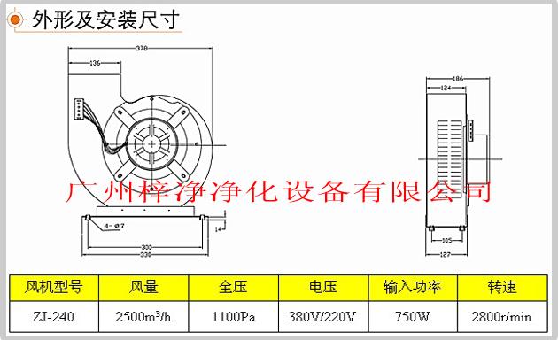 ZJ-240型号风淋室风机结构图及技术参数